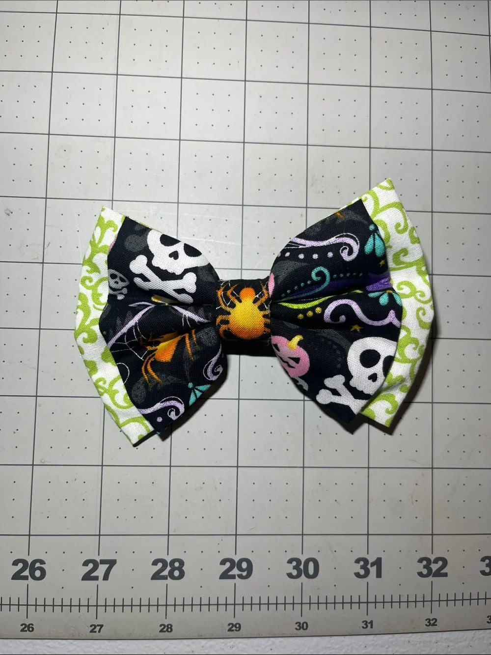 Halloween Skull & Spider Kids Bow Hair Clip - Black and Lime